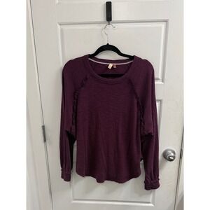 Pilcro Anthropologie Plum Purple Ruffle Waffle Knit Thermal Babydoll Top Medium